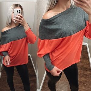 Coeur De Vague | Chic orange and grey color block dolman top size Small